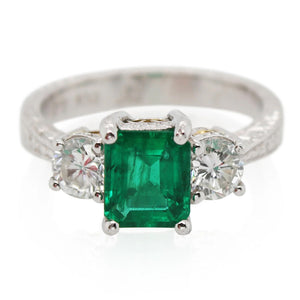 1.15ct Emerald Cut Emerald and Diamond Ring