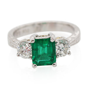 1.15 Emerald Cut Emerald and Diamond Ring