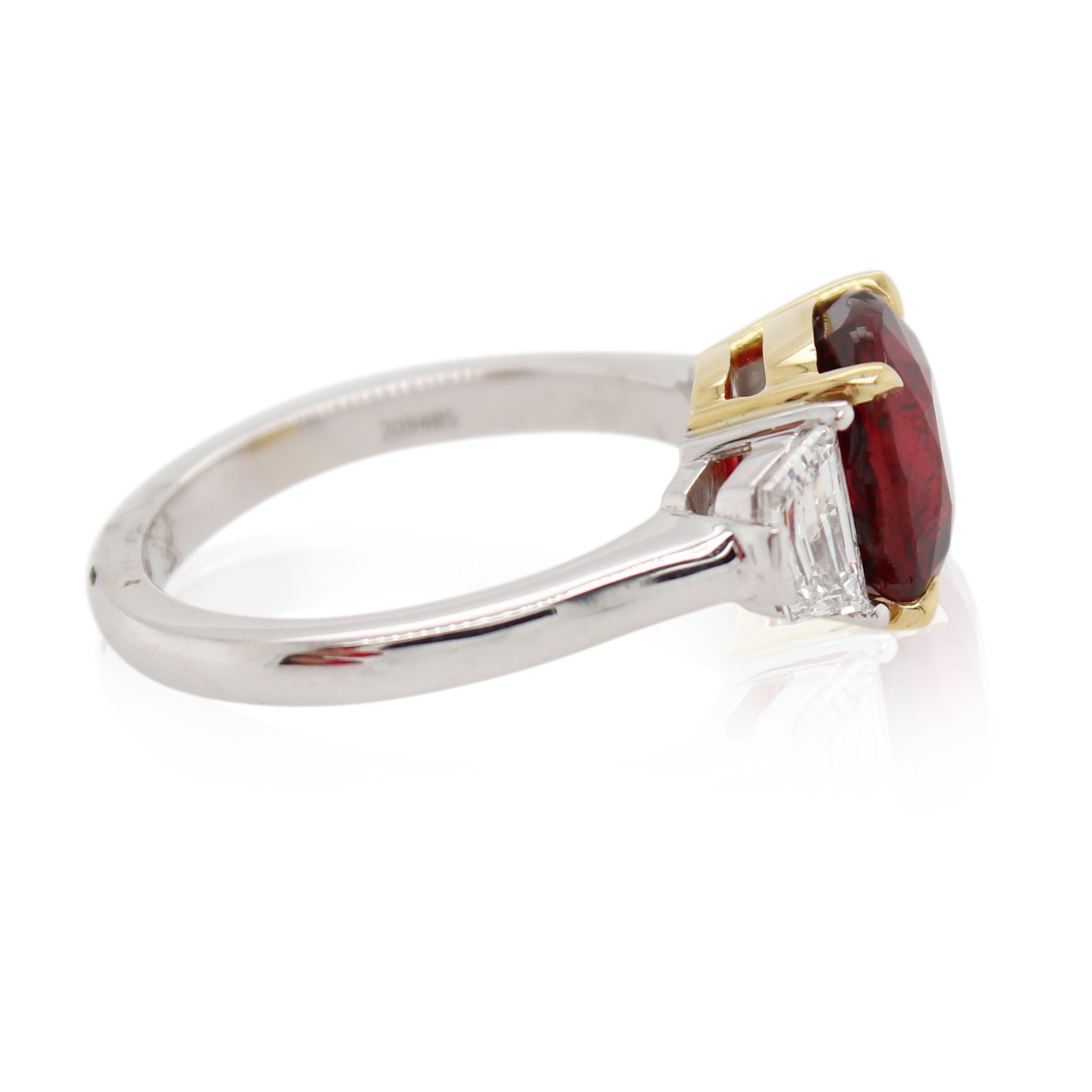 4.04ct Cushion Cut Ruby Three Stone Ring