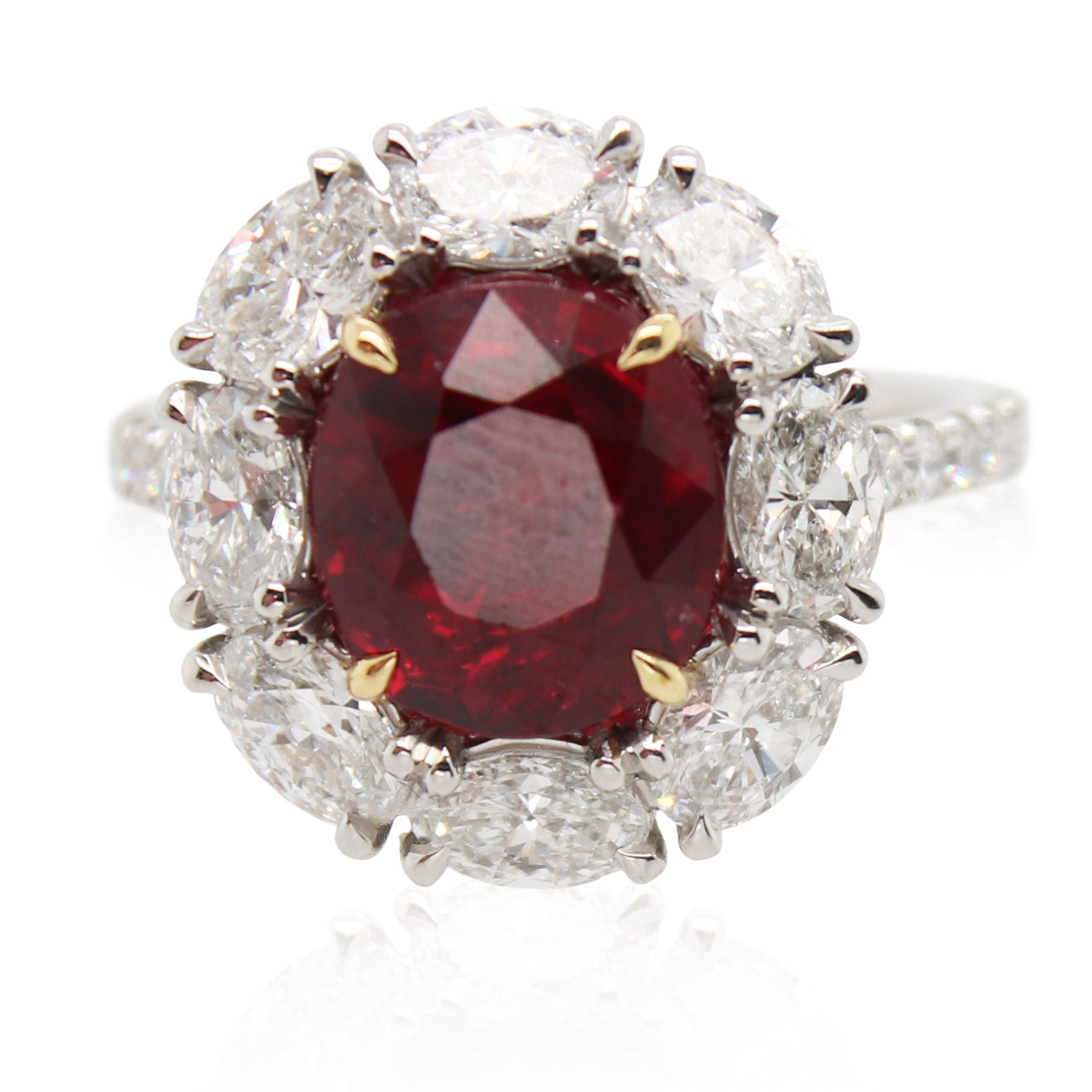 4.01ct Cushion Cut Ruby and Halo Diamond Ring