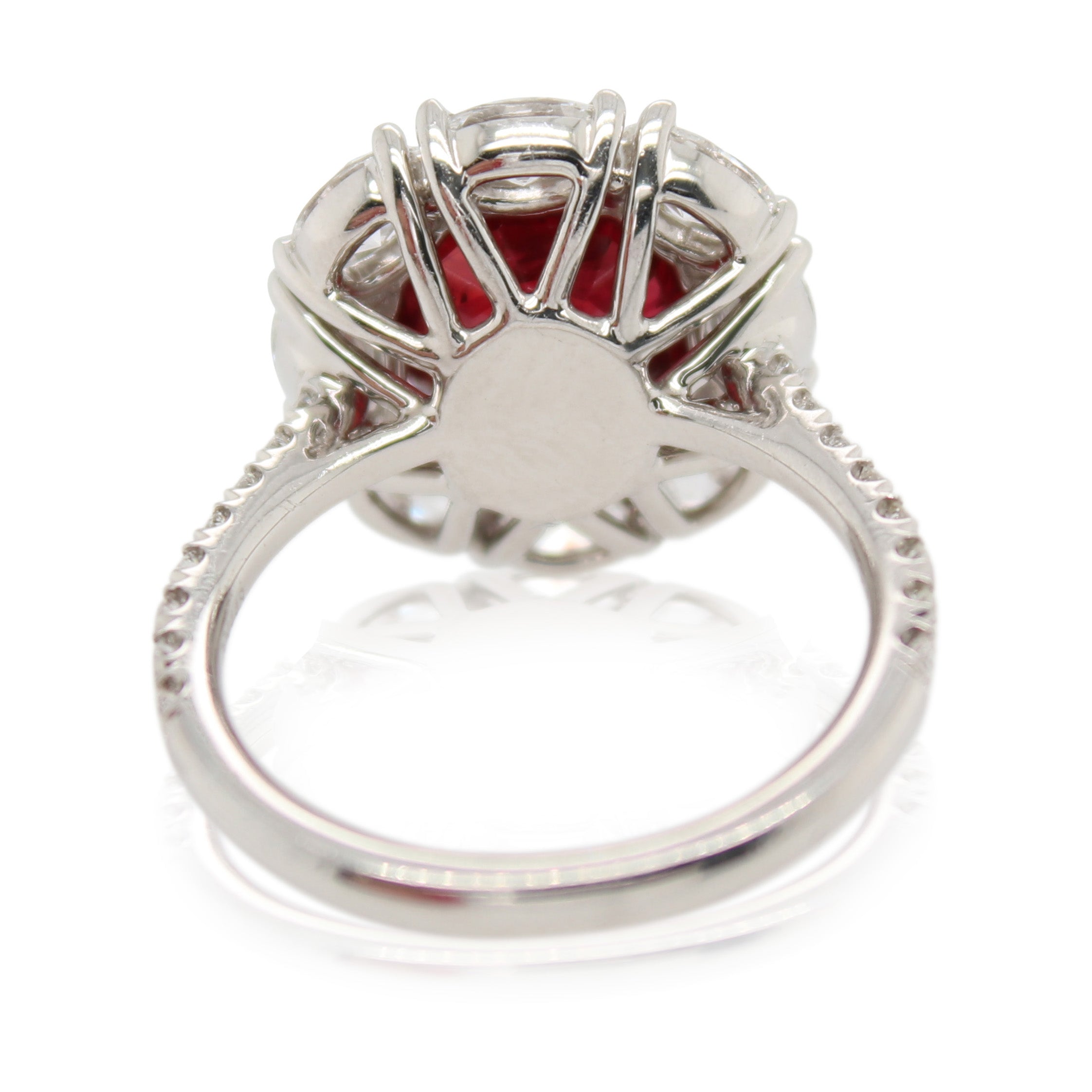 4.01ct Cushion Cut Ruby and Halo Diamond Ring