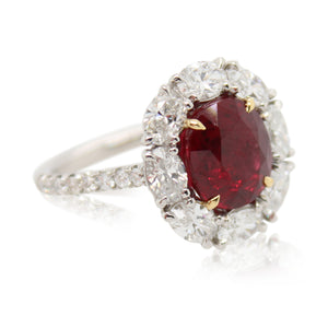4.01ct Cushion Cut Ruby and Halo Diamond Ring