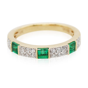 Square Cut Emerald and Pavé Diamond Band