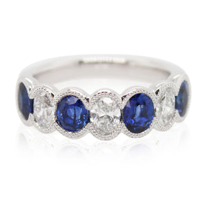 Half Bezel Sapphire and Diamond 7 Stone Ring