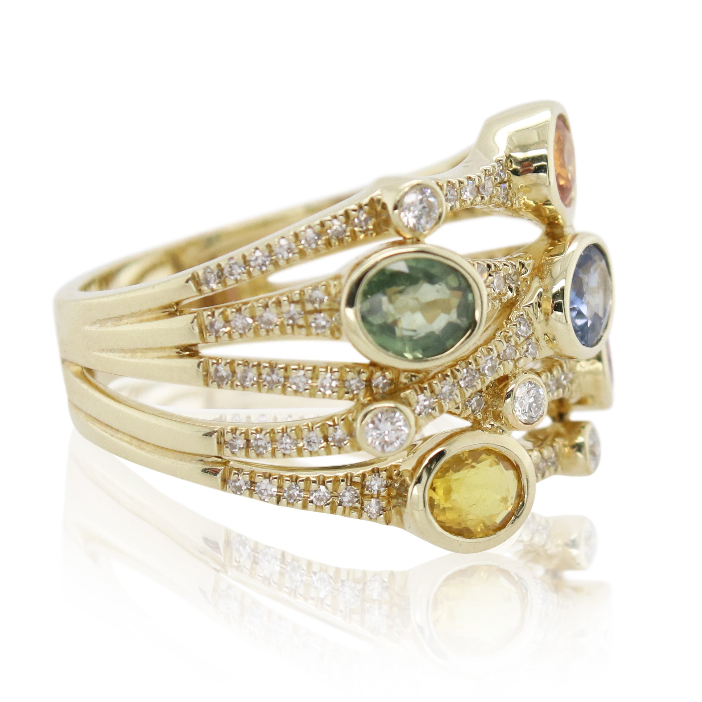 Oval Multi-Colored Sapphire and Diamond Ring