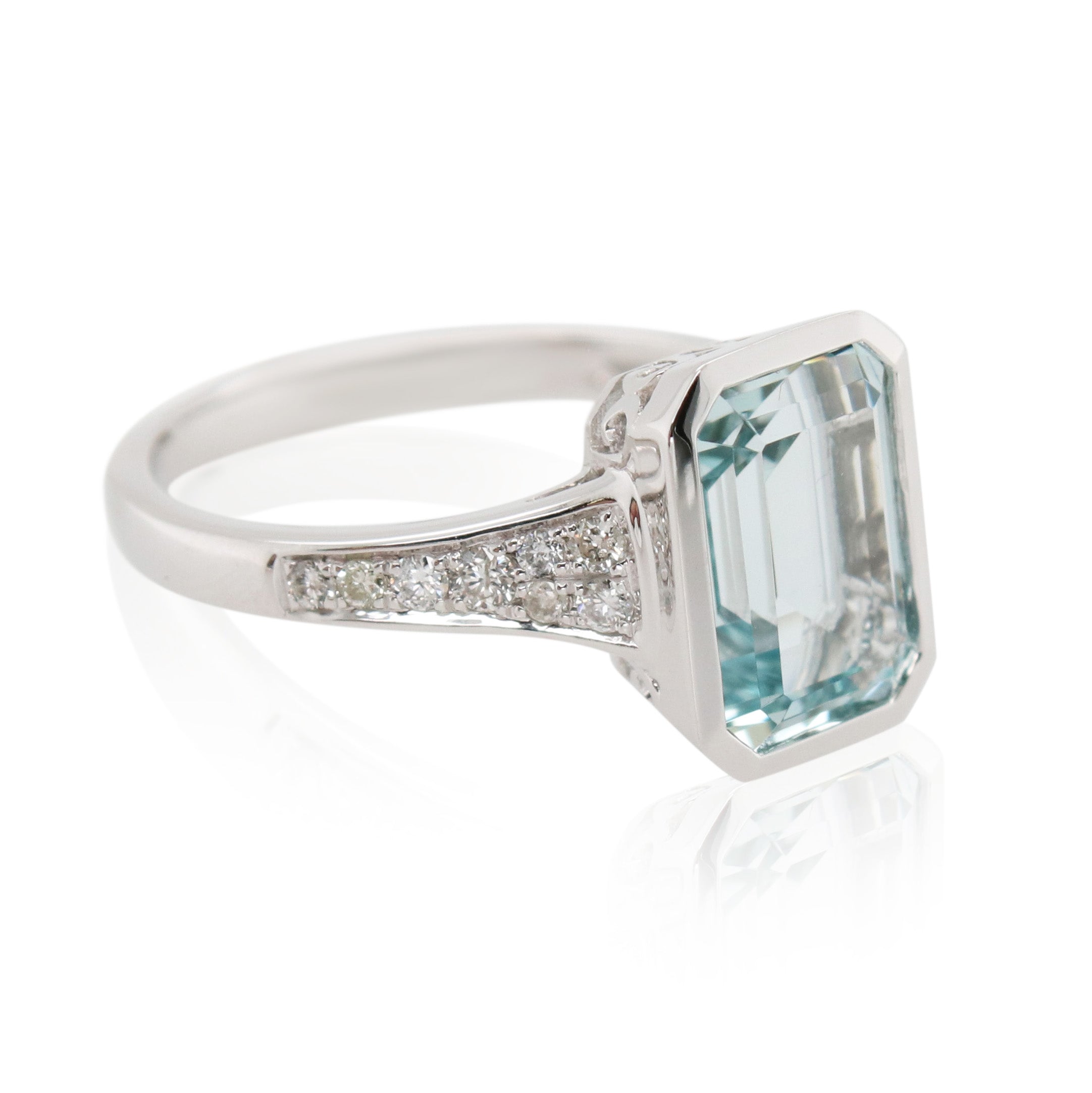 2.75ct Emerald Cut Aquamarine and Diamond Ring