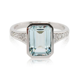2.75ct Emerald Cut Aquamarine and Diamond Ring