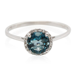 1.25ct London Blue Topaz and Diamond Halo Ring