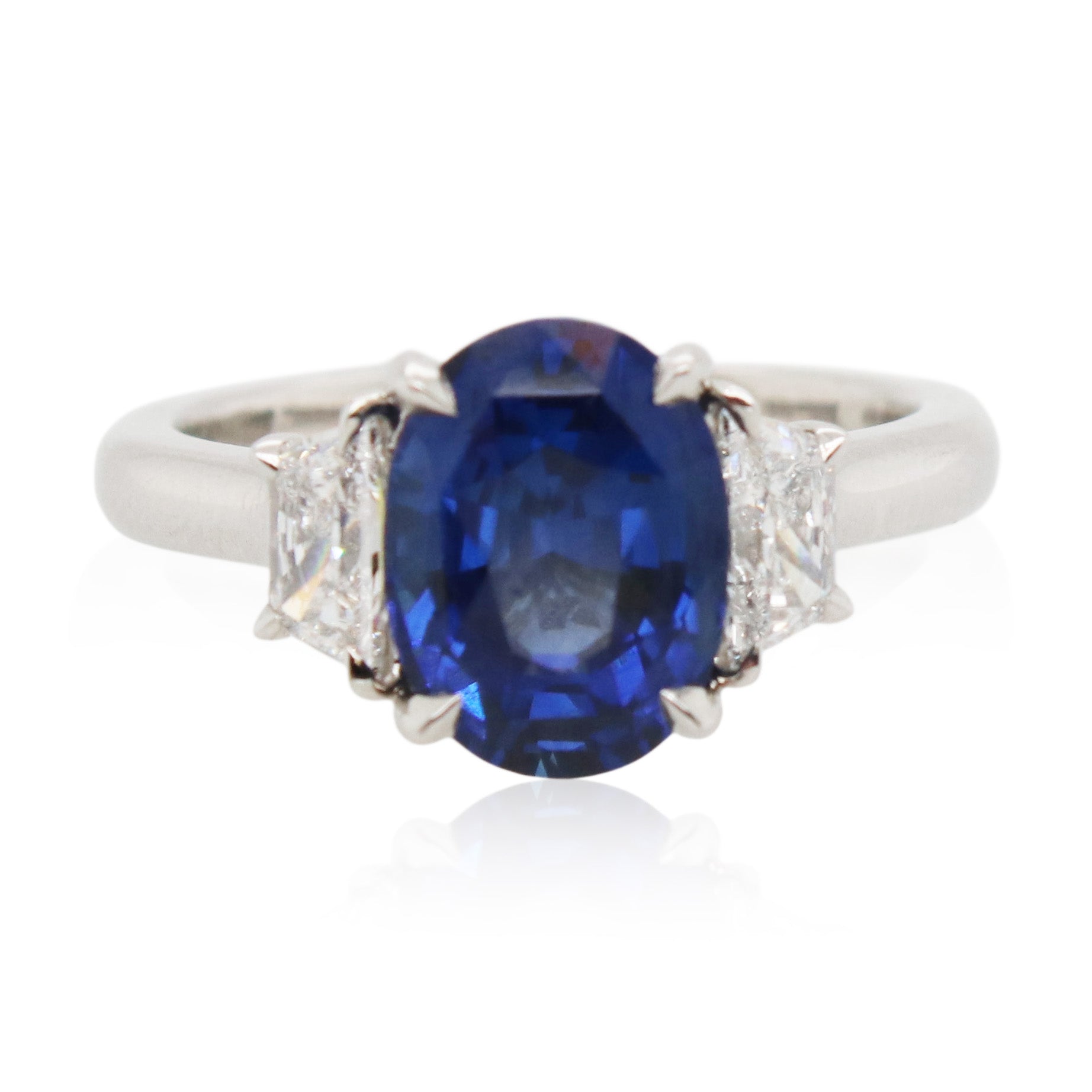 3.80ct Oval Sapphire and Diamond 3 Stone Ring