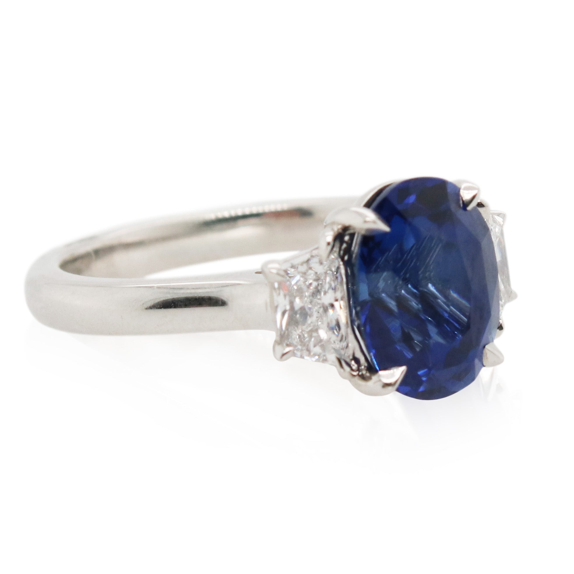 3.80ct Oval Sapphire and Diamond 3 Stone Ring