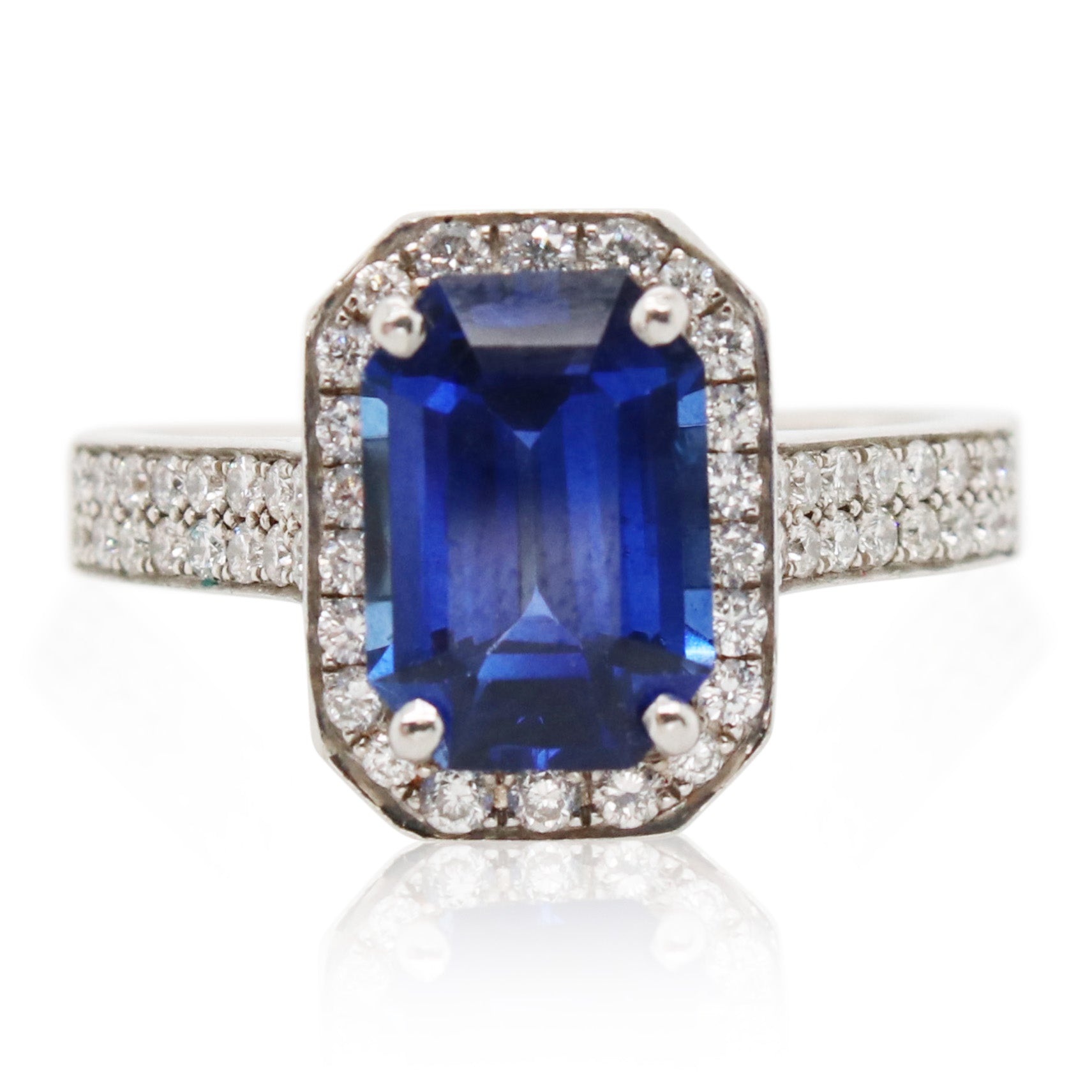 2.74ct Sapphire and Halo Diamond Ring