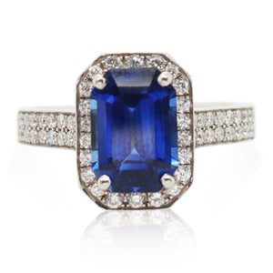 2.74ct Sapphire and Halo Diamond Ring