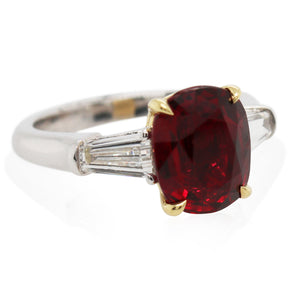 4.03ct Mozambique Ruby and Diamond 3 Stone Ring