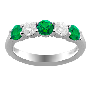 Platinum Emerald and Diamond 5 Stone Ring