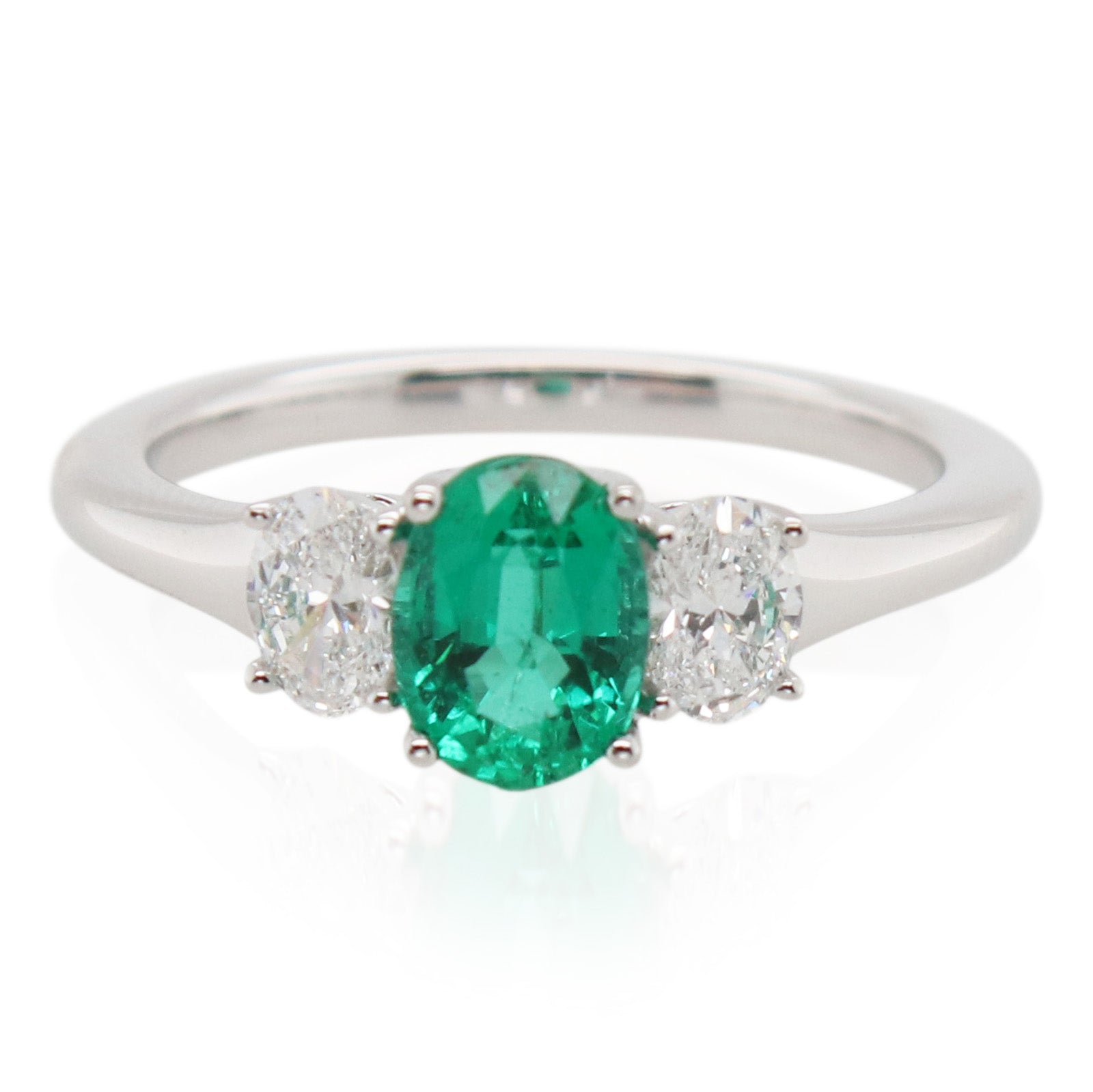 0.80ct Emerald and Diamond 3 Stone Ring