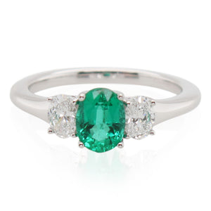 0.80ct Emerald and Diamond 3 Stone Ring