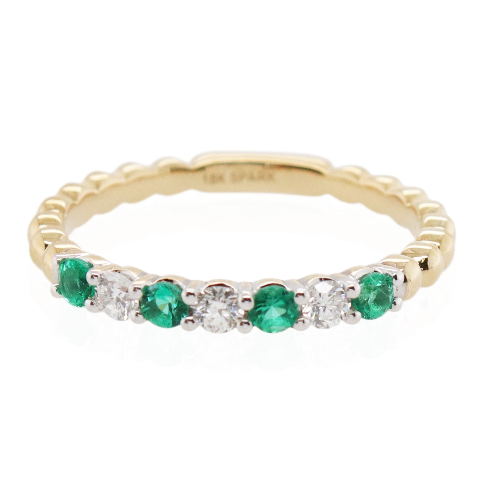 Alternating Emerald and Diamond Beaded Wedding Band