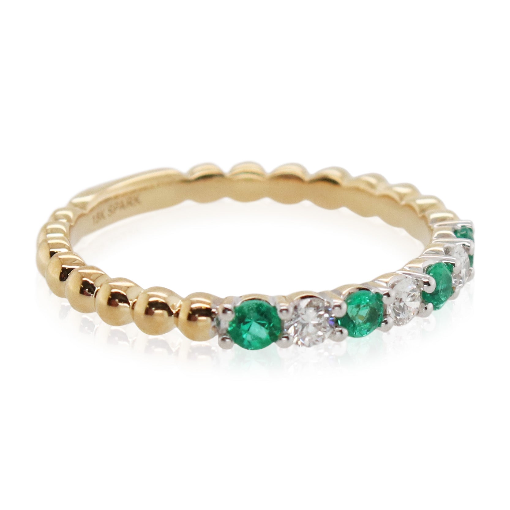 Alternating Emerald and Diamond Beaded Wedding Band