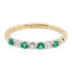 Alternating Emerald and Diamond Beaded Wedding Band