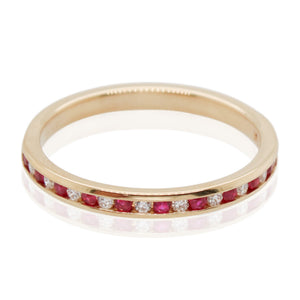 Channel Set Alternating Ruby and Diamond Half Round Band