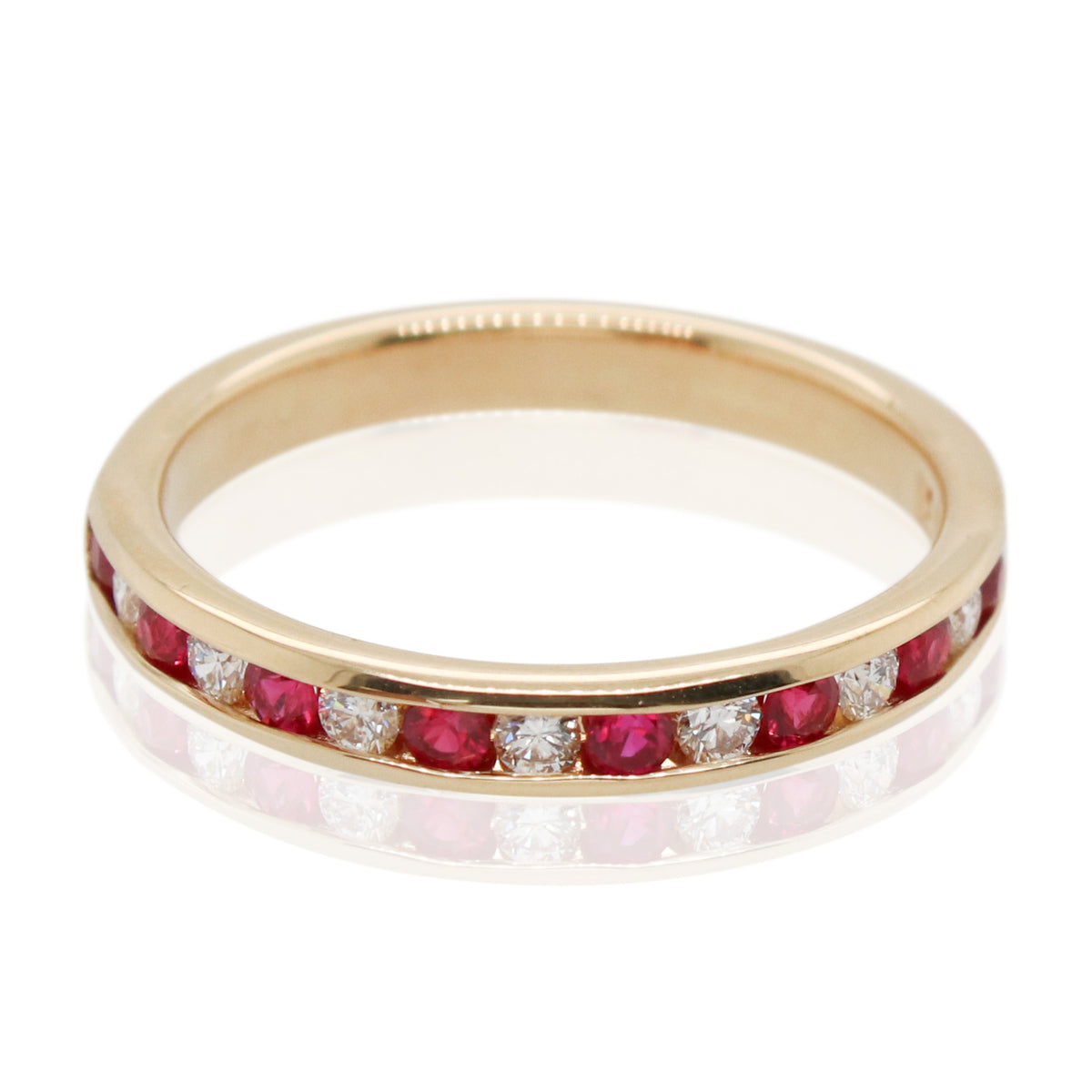 Alternating Ruby and Diamond Half Round Channel Set Band