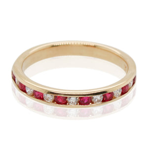 Alternating Ruby and Diamond Half Round Channel Set Band
