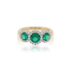 Diamond Halo Emerald Three Stone Ring