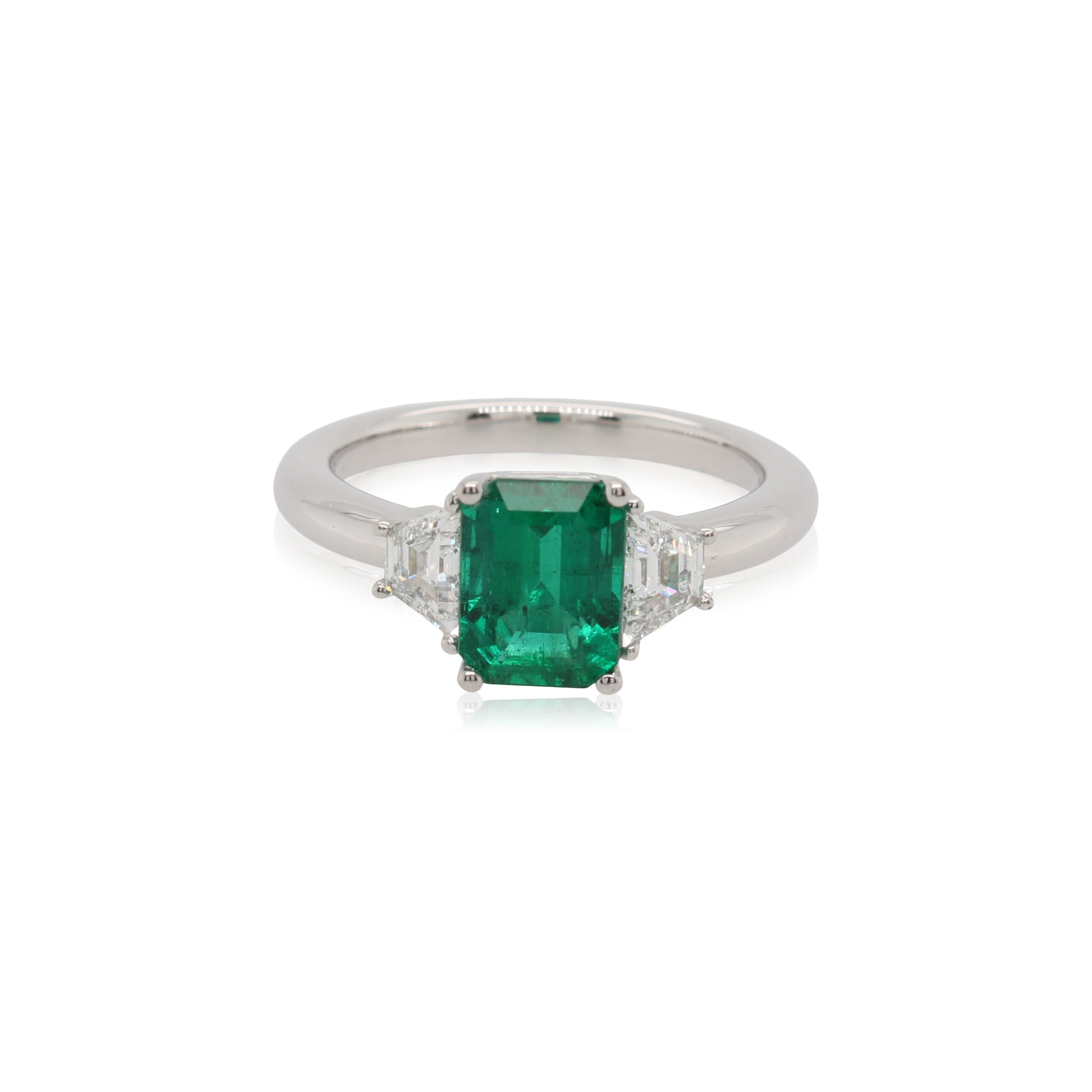 Emerald and Diamond Three Stone Ring