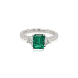 Emerald and Diamond Three Stone Ring