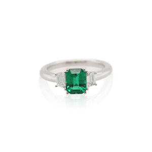 Emerald and Diamond Three Stone Ring
