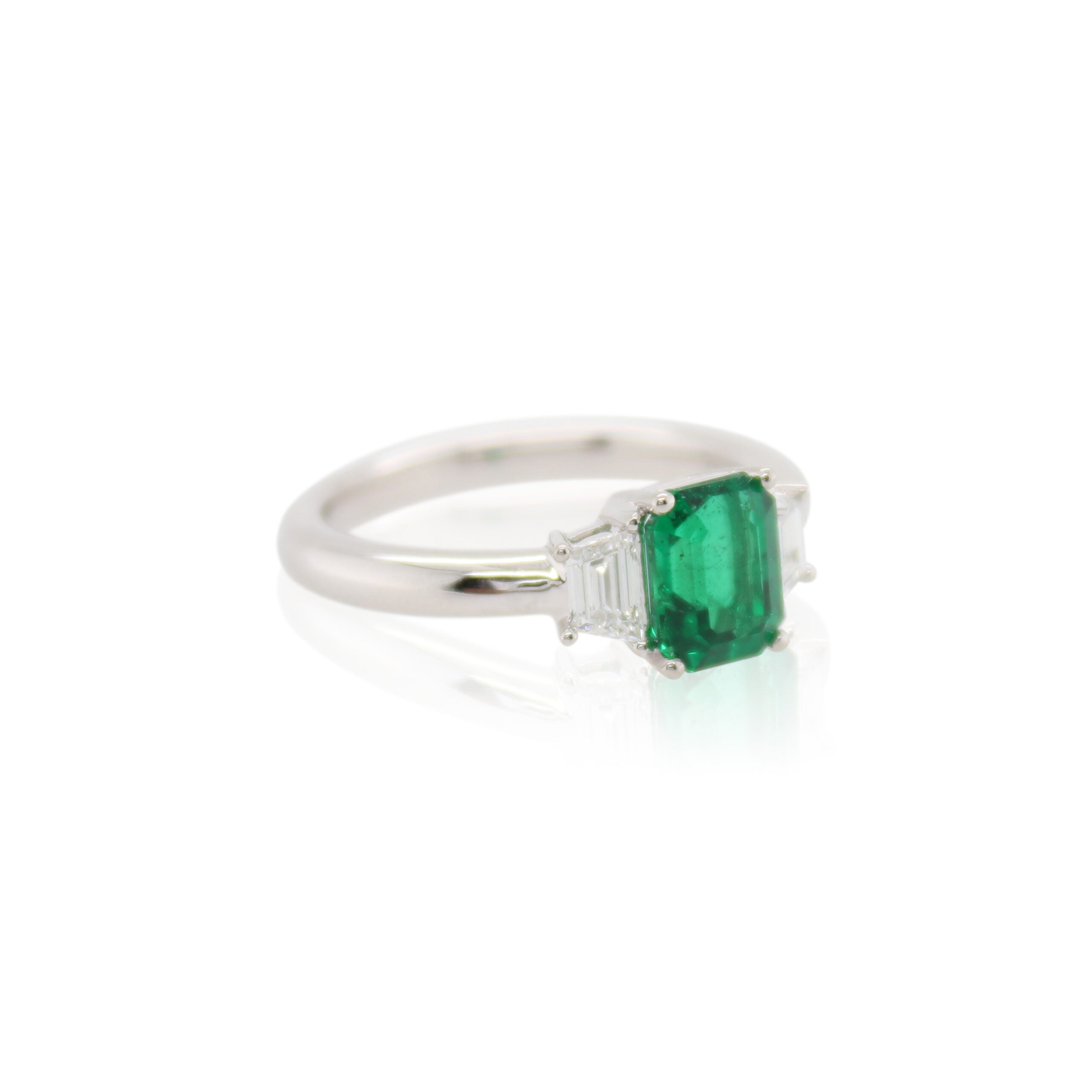 Emerald and Diamond Three Stone Ring