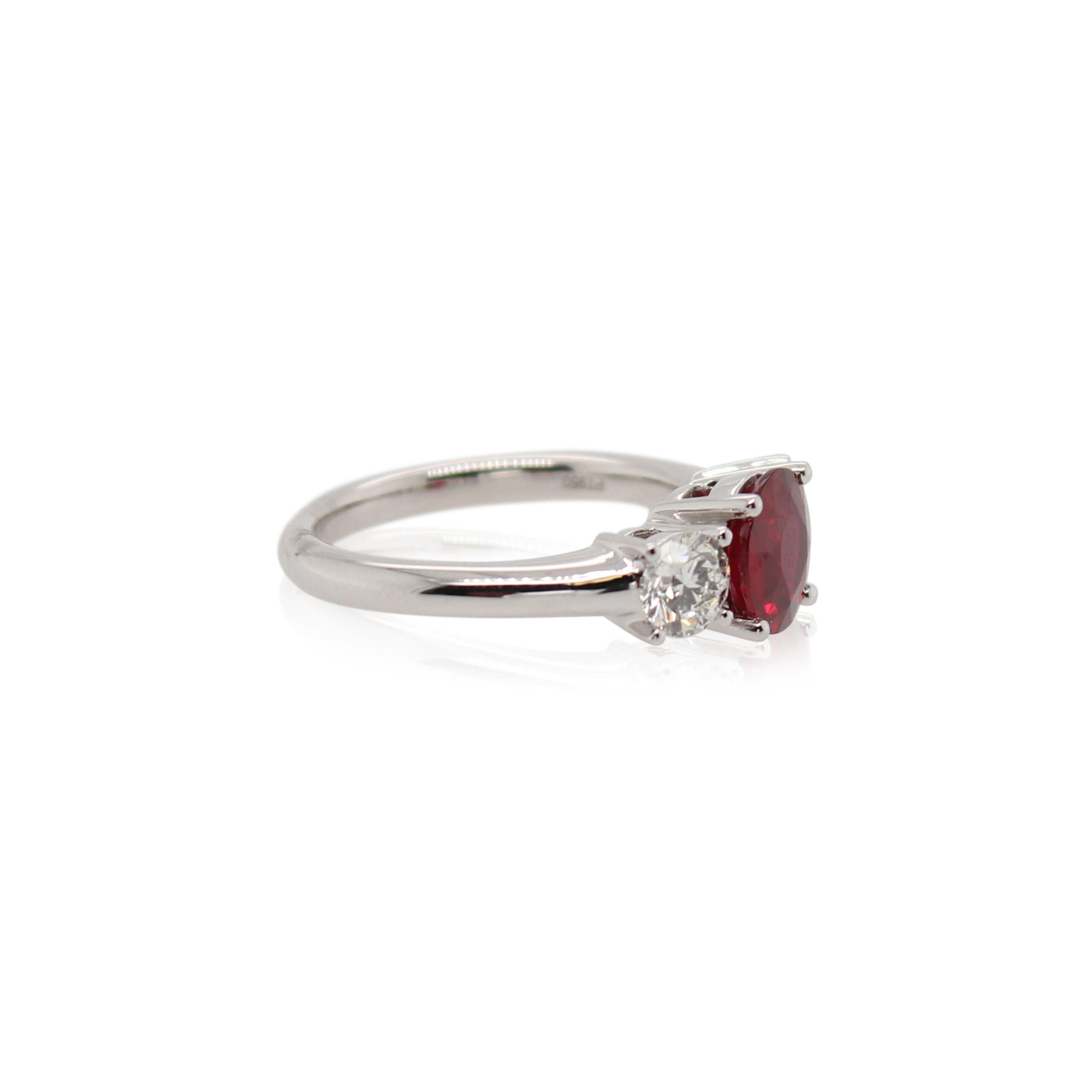 1.73ct Ruby & Diamond Three Stone Ring