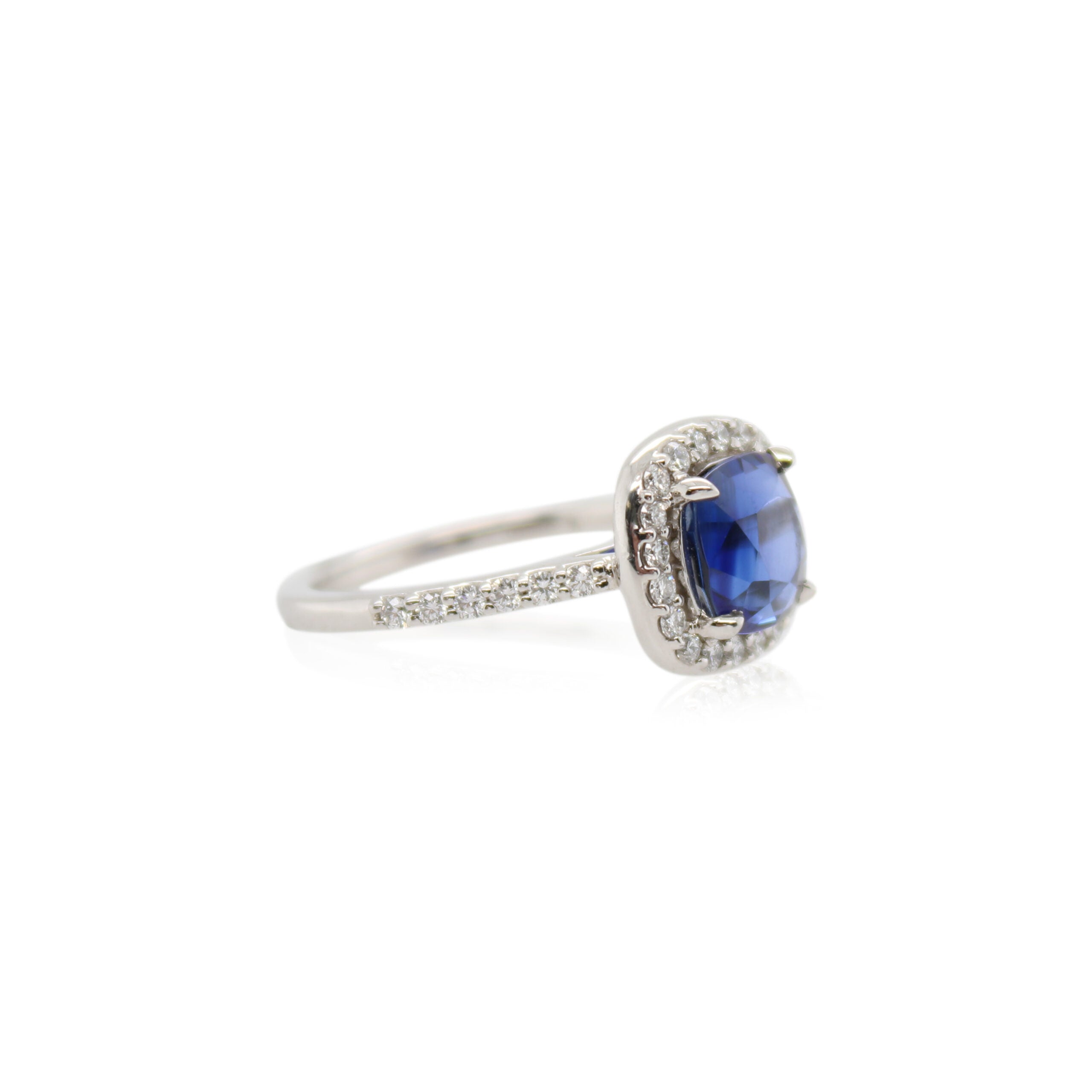 3.31ct Cushion Cut Sapphire and Diamond Ring