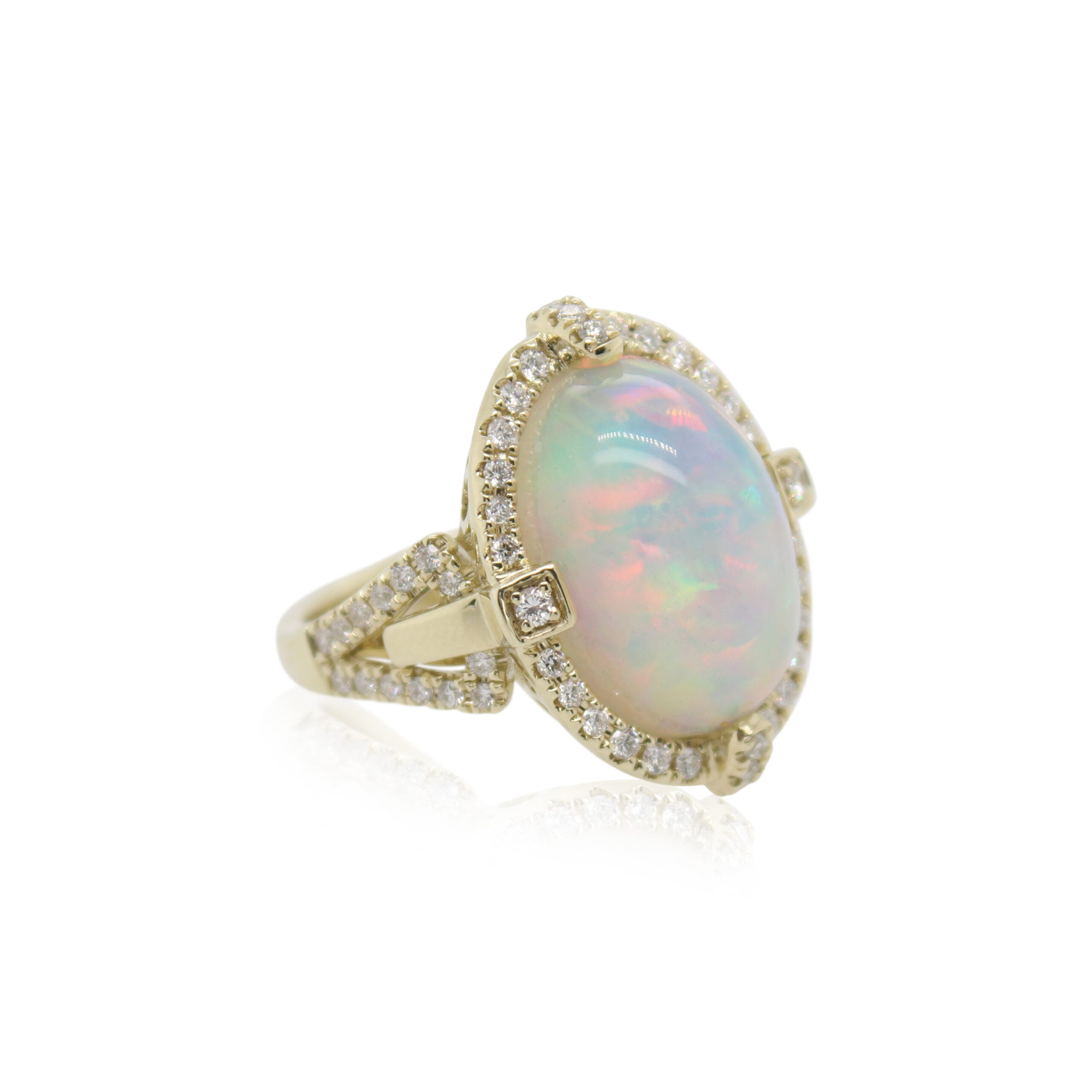 One of a Kind Opal and Diamond Halo Ring