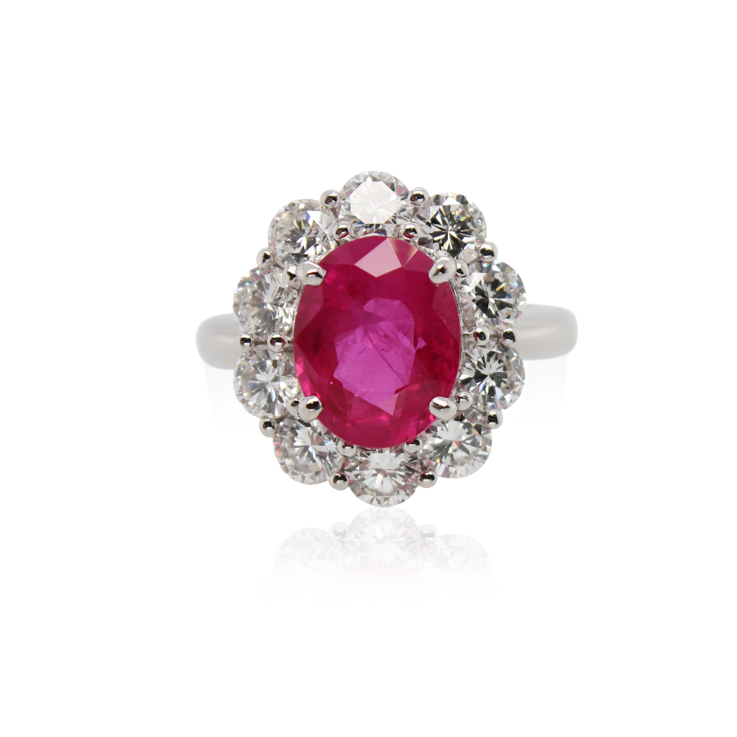 Oval Ruby and Diamond Halo Ring