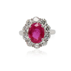 Oval Ruby and Diamond Halo Ring