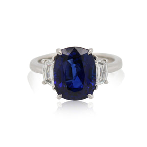 5.51ct Cushion Cut Sapphire and Diamond Ring