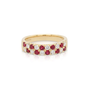 Ruby and Diamond Double Row Ring