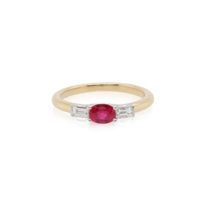 Oval Ruby and Diamond Three Stone Ring