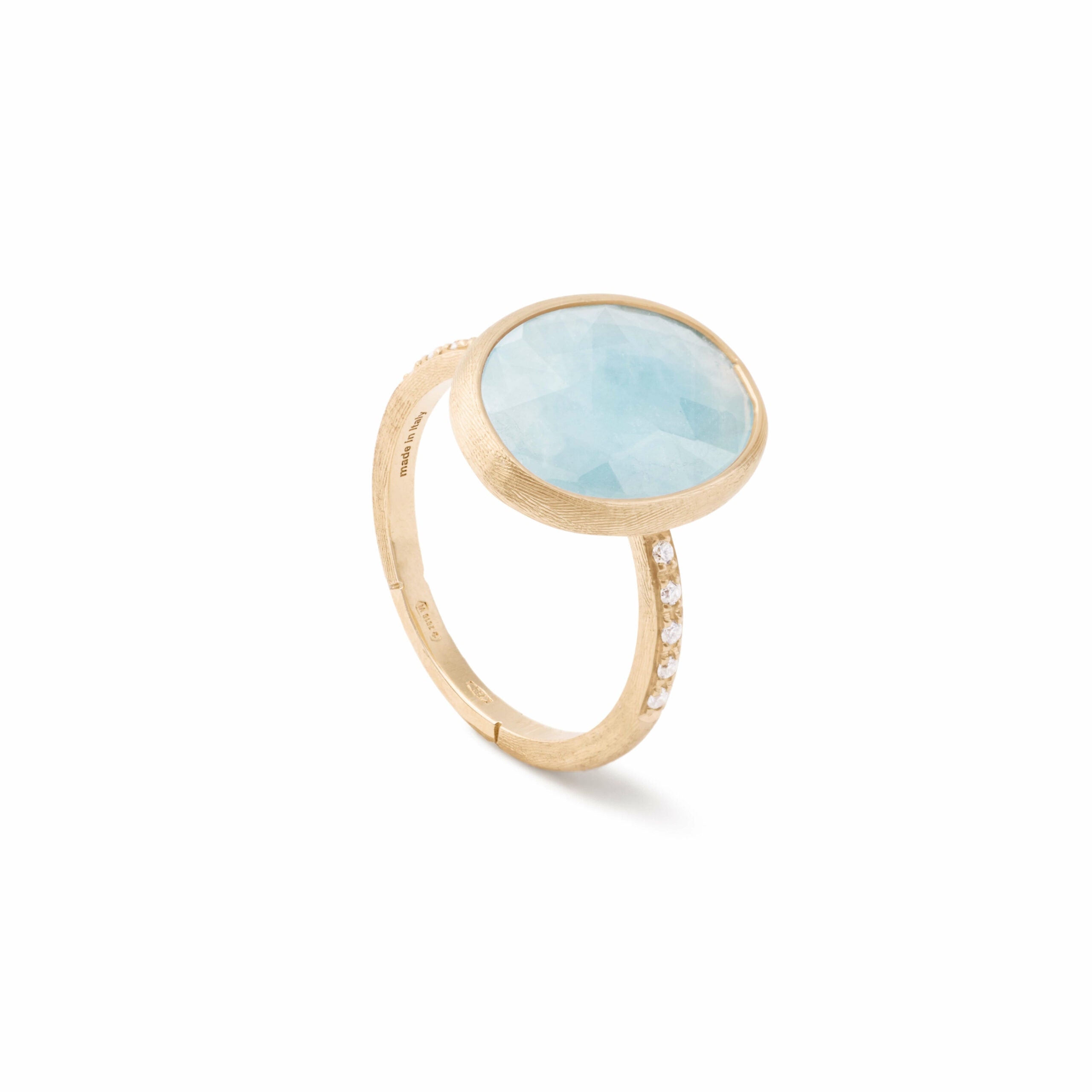 Marco Bicego Siviglia Collection 18K Yellow Gold and Aquamarine Ring with White Diamonds