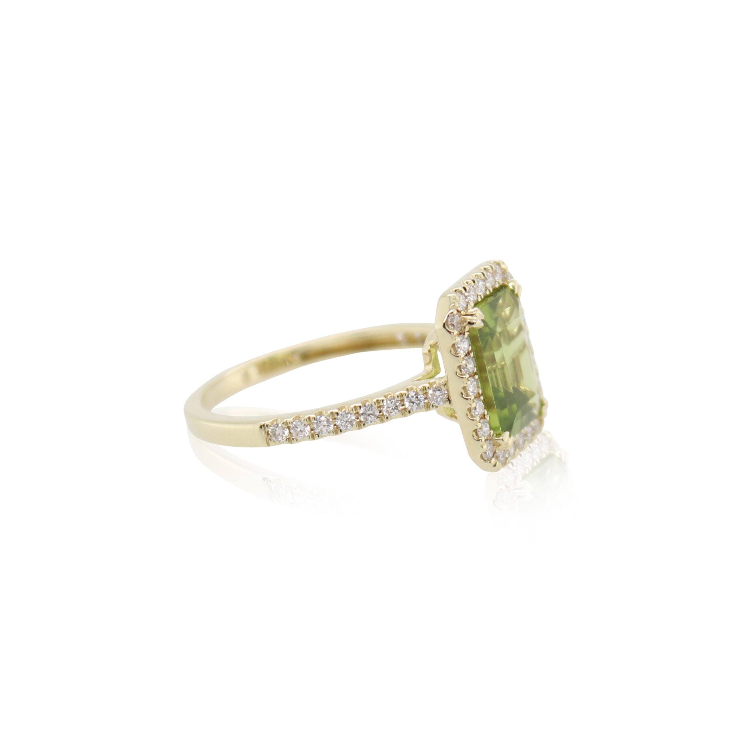 Emerald Cut Peridot and Diamond Ring