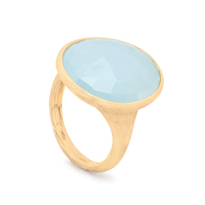 Marco Bicego Lunaria Collection 18 Karat Yellow Gold Round Faceted Aquamarine Cocktail Ring