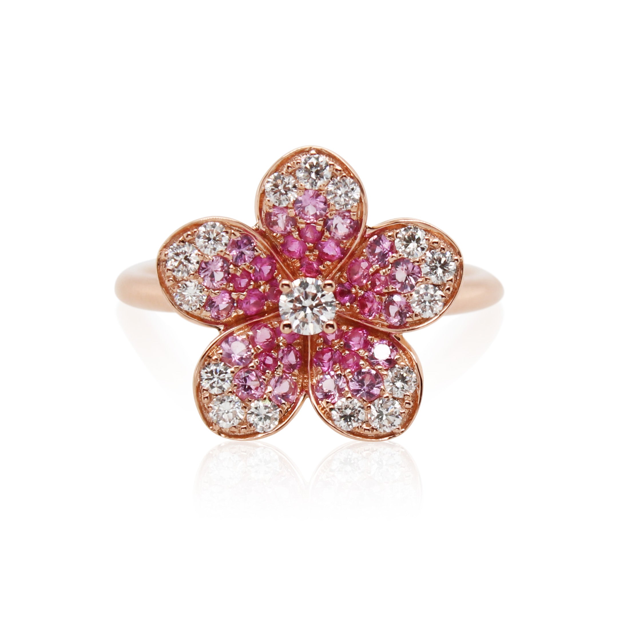 Pink Sapphire and Diamond Flower Ring