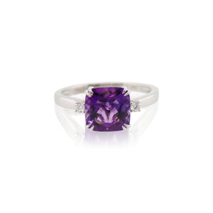 Cushion Cut Amethyst and Diamond Ring