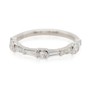 Platinum Round and Tapered Baguette Wedding Band