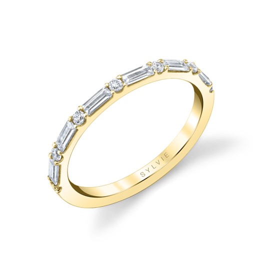 Yellow Gold Round and Baguette Diamond Band