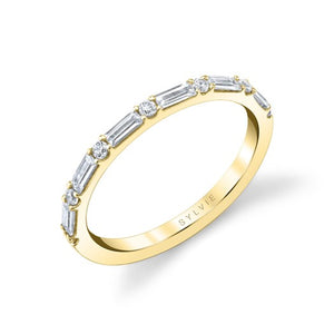 Yellow Gold Round and Baguette Diamond Band