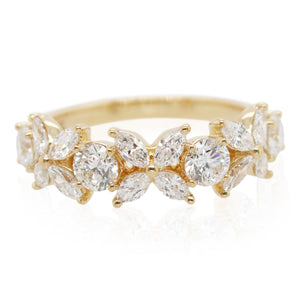 Precision Set Yellow Gold Marquise and Round Diamond Band