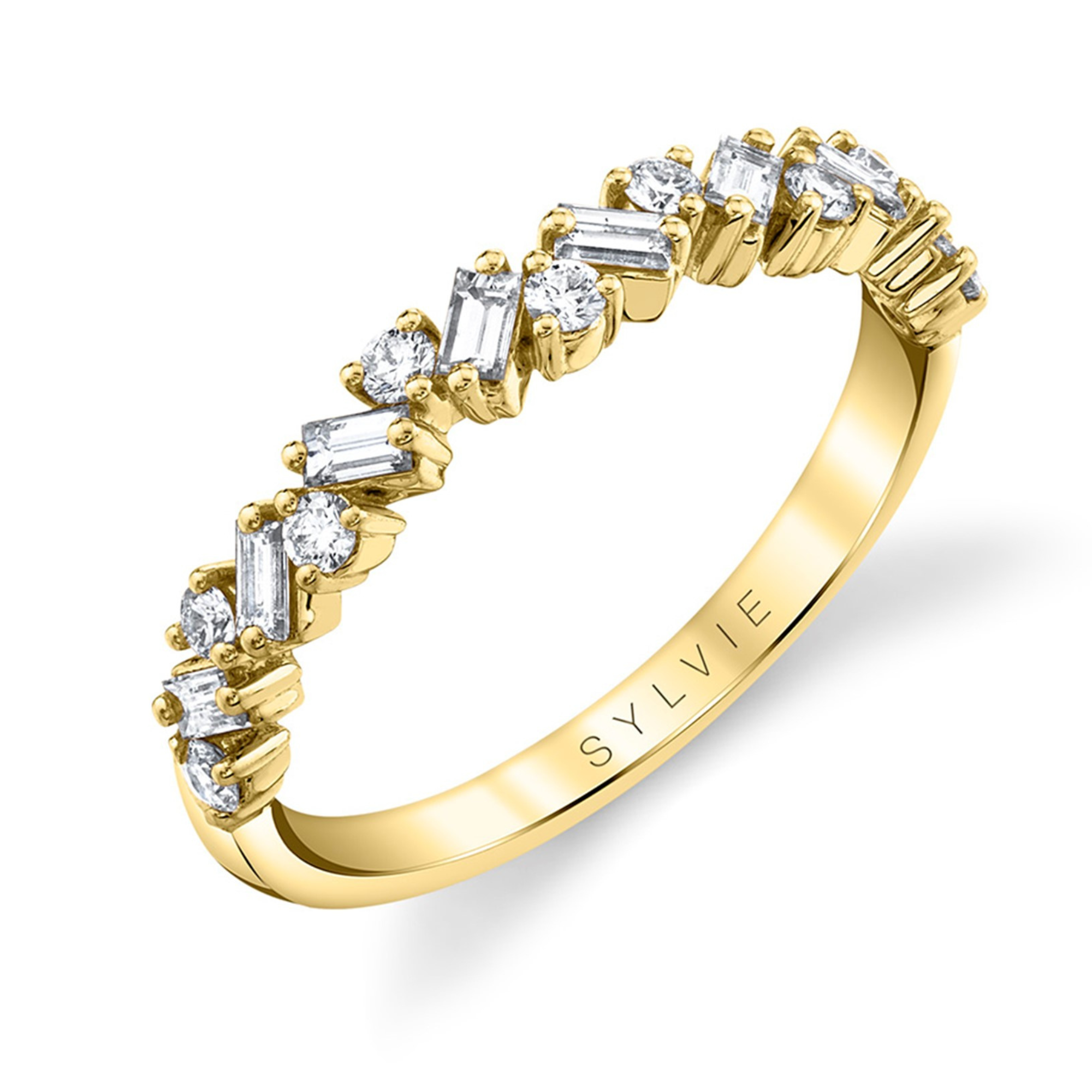 Sylvie Slanted Round and Baguette Diamond Band