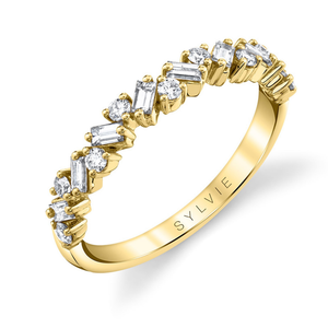 Sylvie Slanted Round and Baguette Diamond Band